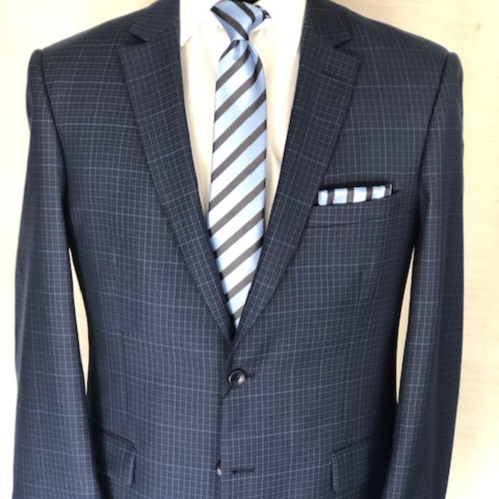 Navy Blue Plaid Sport Coat